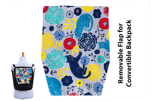 Convertible Backpack Flaps -  Daisy Kitty Canvas Fabric