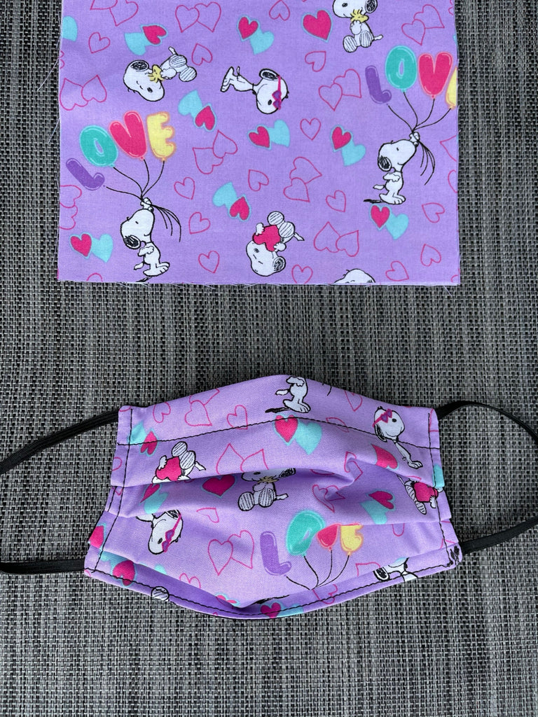 Reversible 2 or 3 layer Face Mask Limited Edition - Purple LOVE Snoopy Fabric and Black