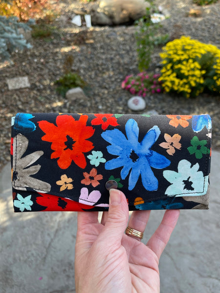 Wallet - Slim Large Wallet - Light Weight - Wild Daisy Flowers Fabric