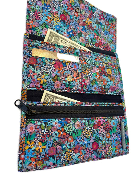 Wallet - Slim Large Wallet - Light Weight - Mini Wild Flowers Fabric
