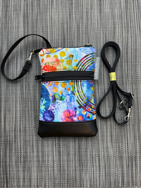 Short Zip Phone Bag - Wristlet Converts to Cross Body Purse - Bubble Scope Fabric