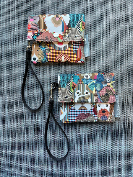 Small Slim Wallet - Light Weight - Added RFID Fabric - Colorful Puppies Fabric