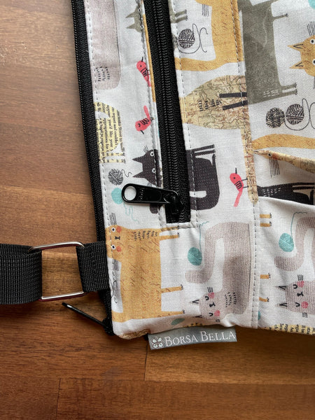 Hobo Purse Cross Body - Shoulder Bag - Cats and Gray Fabric