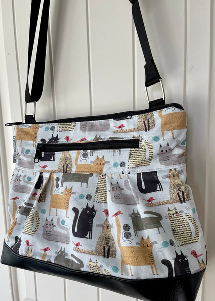 Hobo Purse Cross Body - Shoulder Bag - Cats and Gray Fabric