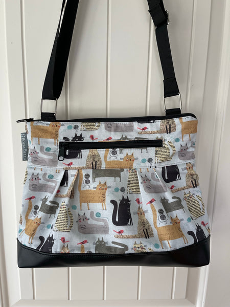 Hobo Purse Cross Body - Shoulder Bag - Cats and Gray Fabric