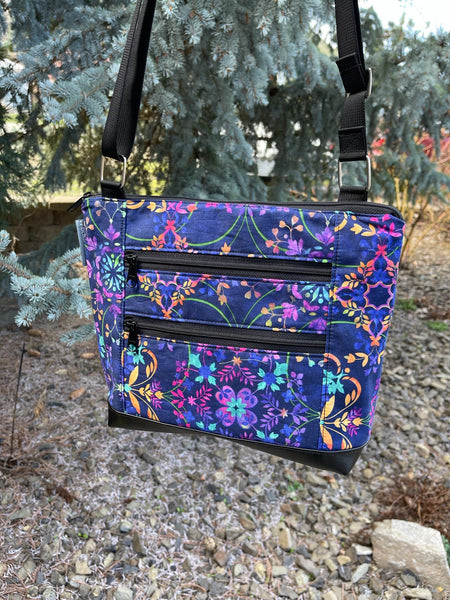 New Design - The Ariel Purse - Blue Violet Fabric - All Fabric Faux Leather Bottom