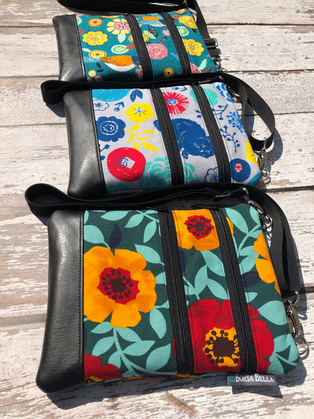 Travel Bags Crossbody Purse - Cross Body - Faux Leather - Tablet Purse -  Humming Bird Lane Fabric