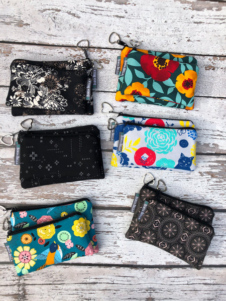 Catch All Zippered Pouch - Slate Gray Floral Fabric