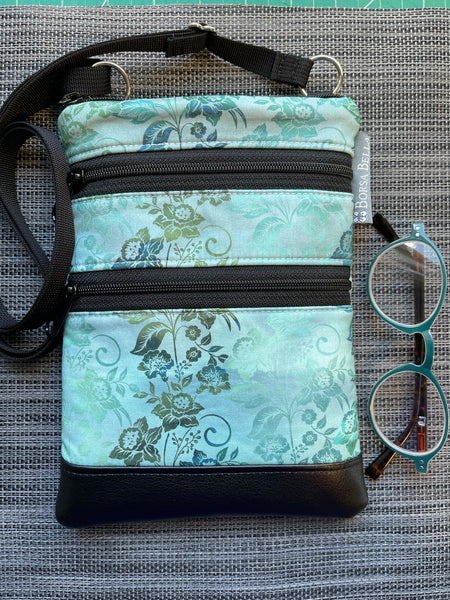 Travel Bags Crossbody Purse - Cross Body - Faux Leather - Tablet Purse -  Bloomin Teal Fabric