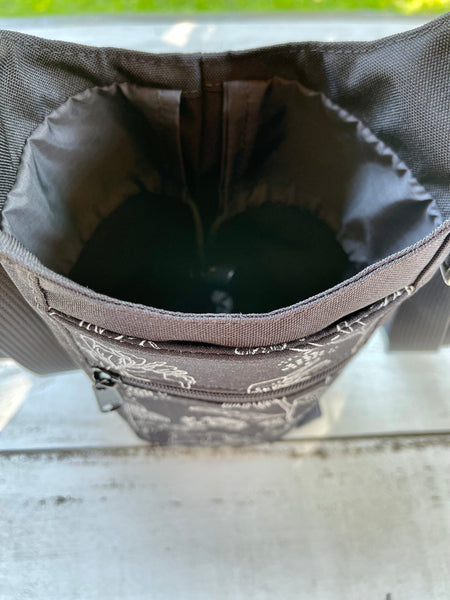 Water Bottle Crossbody Bag - Day Drinker - Floragraphix Purple Boarder Pocket