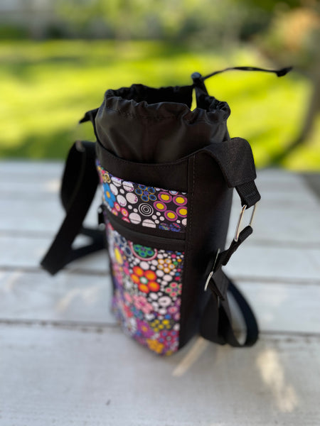 Water Bottle Crossbody Bag - Day Drinker - Glorious Dots Fabric Pocket