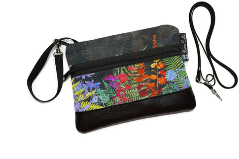 Deluxe Long Zip Phone Bag - Converts to Cross Body Purse - Night FernTastic Fabric