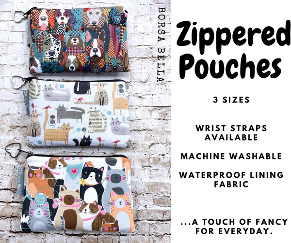 Catch All Zippered Pouch - Black and White Daisy Doodle Fabric