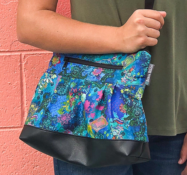 Hobo Purse Cross Body - Shoulder Bag - Blue Violet Fabric