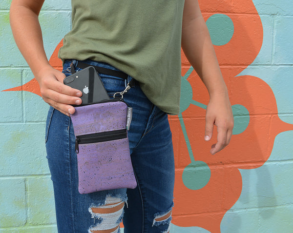 Short Zip Phone Bag - Wristlet Converts to Cross Body Purse - Glorious Dots Fabric