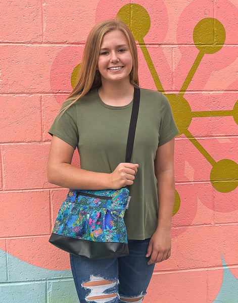Hobo Purse Cross Body - Shoulder Bag - Blue Violet Fabric