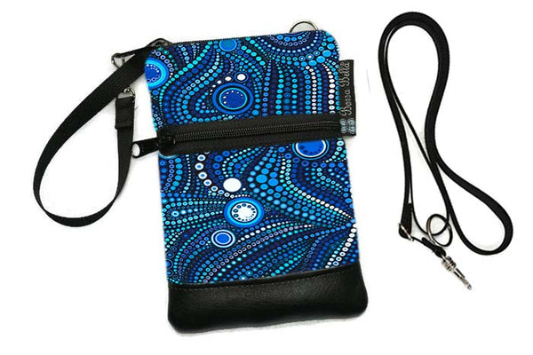 Short Zip Phone Bag - Wristlet Converts to Cross Body Purse - Blue Kraken Fabric