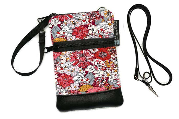 Short Zip Phone Bag - Wristlet Converts to Cross Body Purse - Kismet Fabric