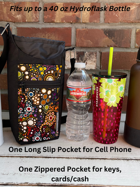 Water Bottle Crossbody Bag - Day Drinker - Cattitude Fabric Pocket