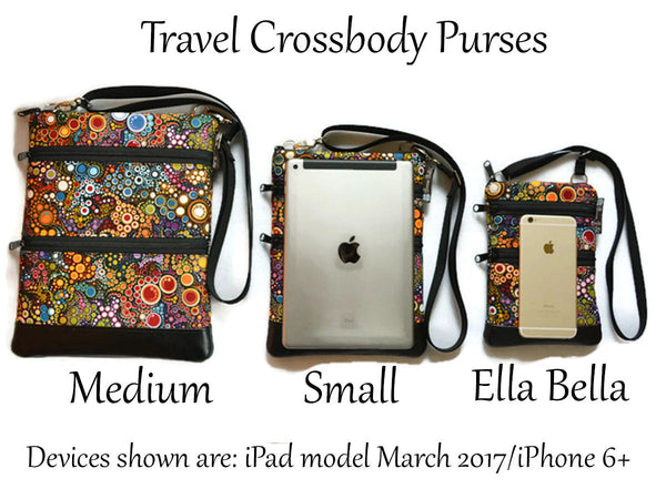 Travel Bags Crossbody Purse - Cross Body - Faux Leather - Tablet Purse -  Pastel Swirls Fabric