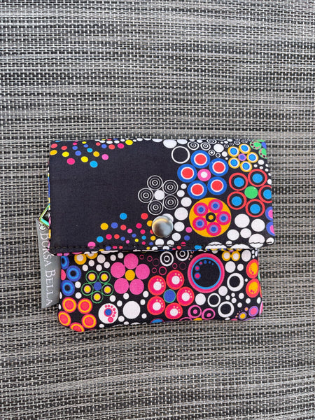 Small Slim Wallet - Light Weight - Added RFID Fabric - Boarder Glorious Dots Fabric