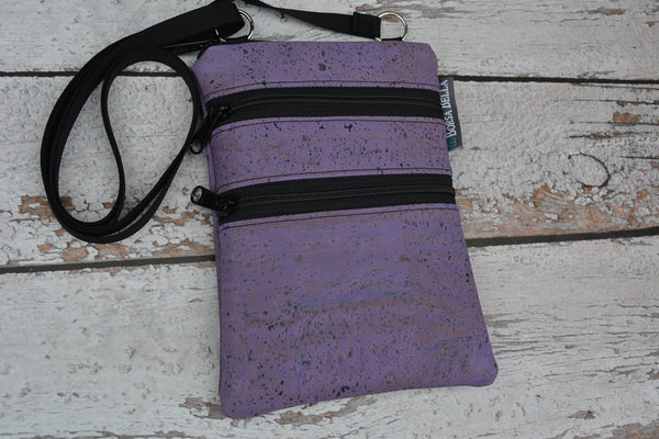 Ella Bella Purse Faux Leather Small Cross Body Purse - Purple Cork Leather Fabric